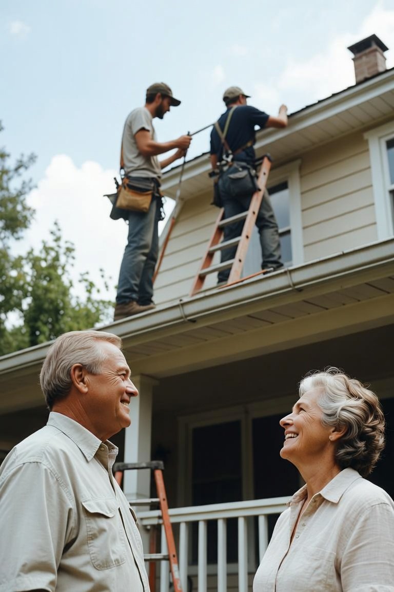 Completed gutter and downspout installation on a well-maintained American home
